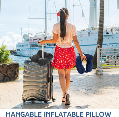 2 Inflatable Neck Pillow Airplane Travel, Light Gray and Dark Blue