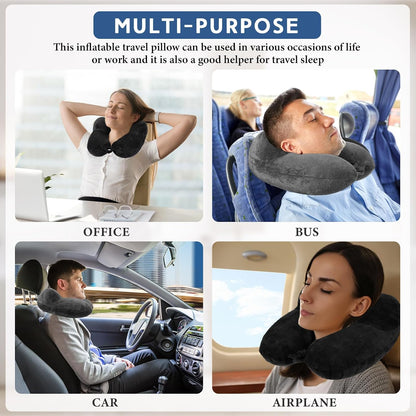 2 Inflatable Neck Pillow Airplane Travel, Light Gray and Dark Blue