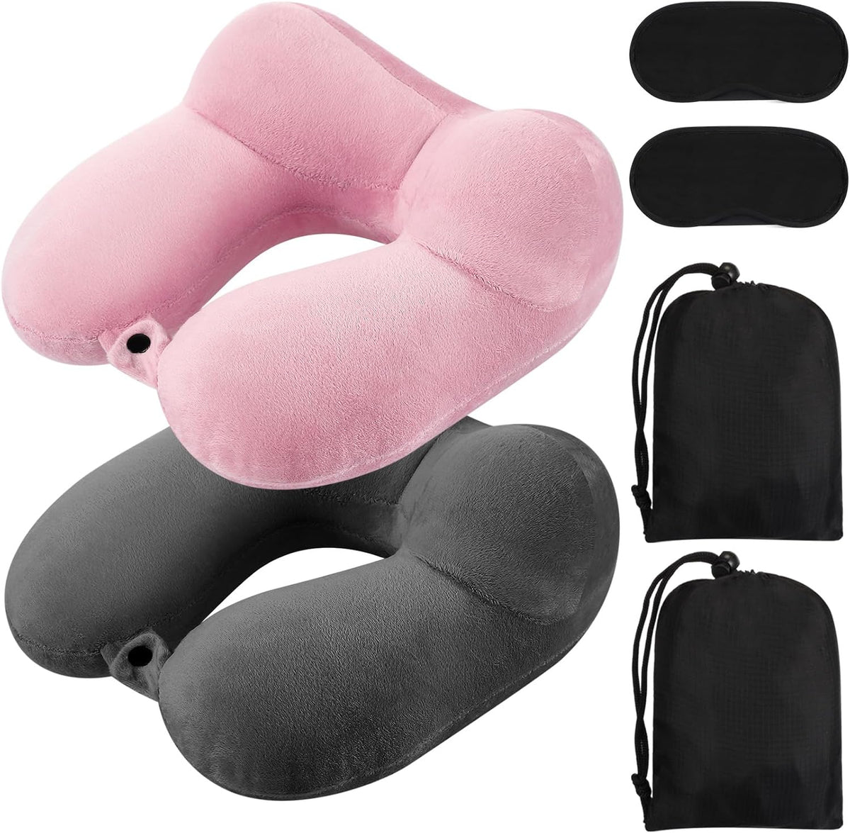 2 Inflatable Neck Pillow Airplane Travel, Light Gray and Dark Blue