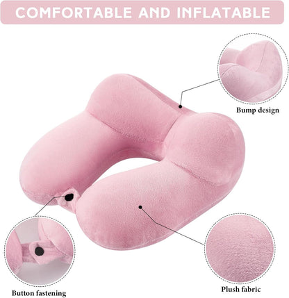 2 Inflatable Neck Pillow Airplane Travel, Light Gray and Dark Blue
