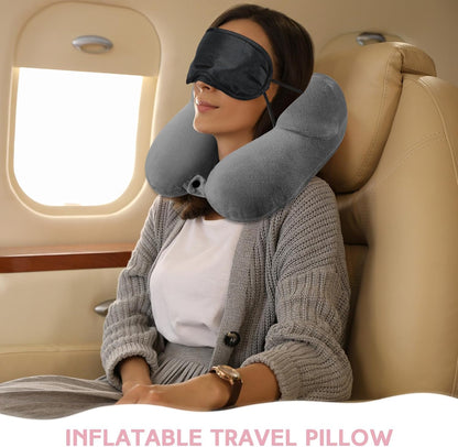 2 Inflatable Neck Pillow Airplane Travel, Light Gray and Dark Blue
