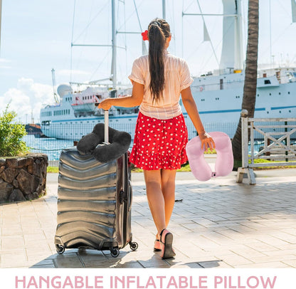 2 Inflatable Neck Pillow Airplane Travel, Light Gray and Dark Blue
