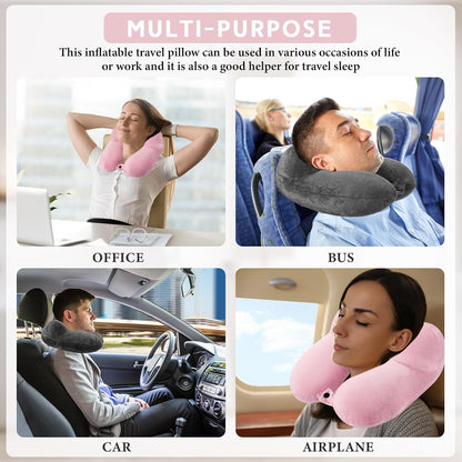 2 Inflatable Neck Pillow Airplane Travel, Light Gray and Dark Blue
