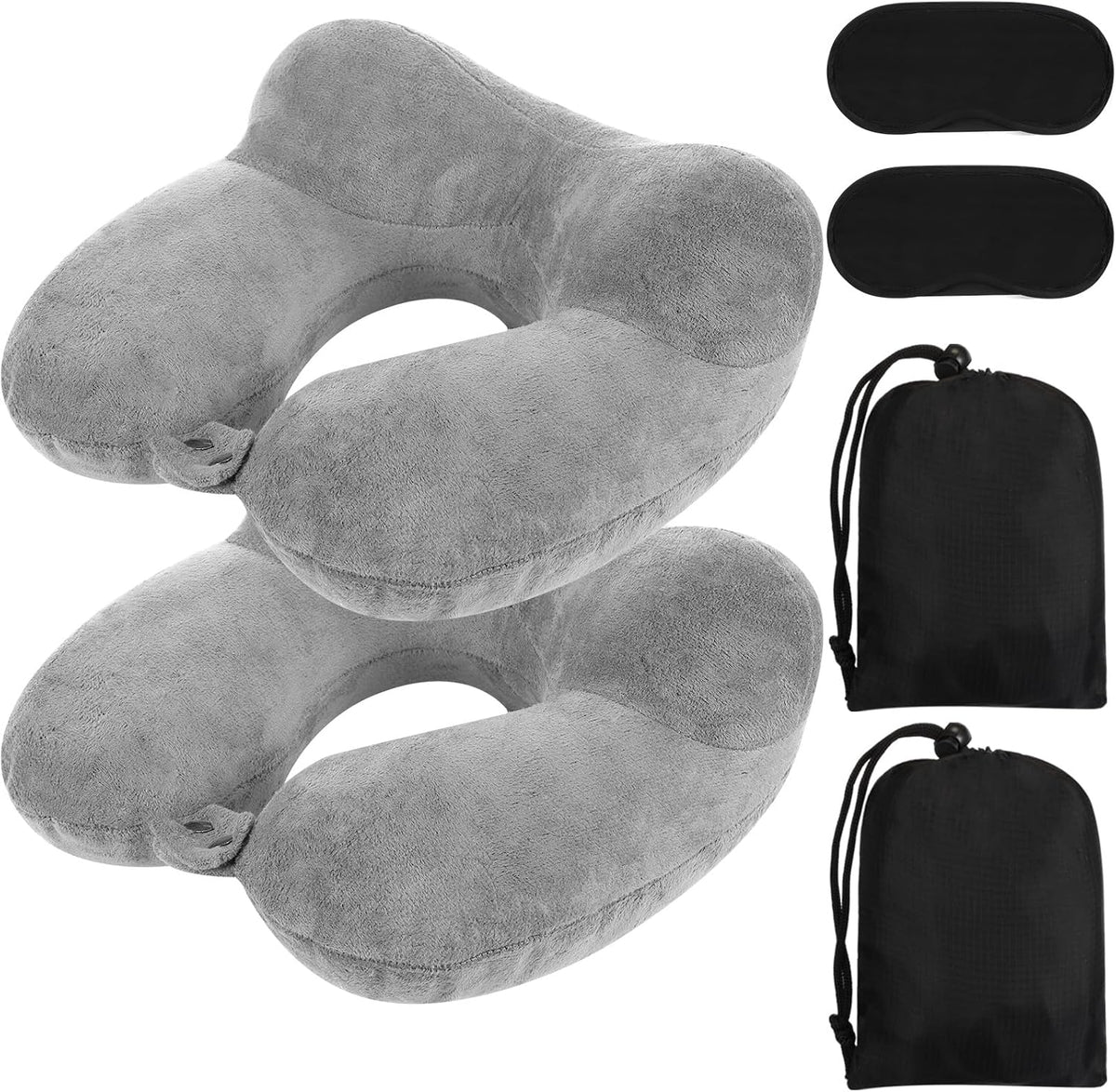 2 Inflatable Neck Pillow Airplane Travel, Light Gray and Dark Blue