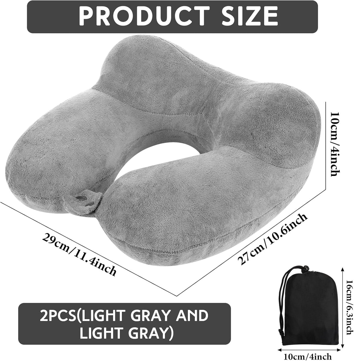 2 Inflatable Neck Pillow Airplane Travel, Light Gray and Dark Blue