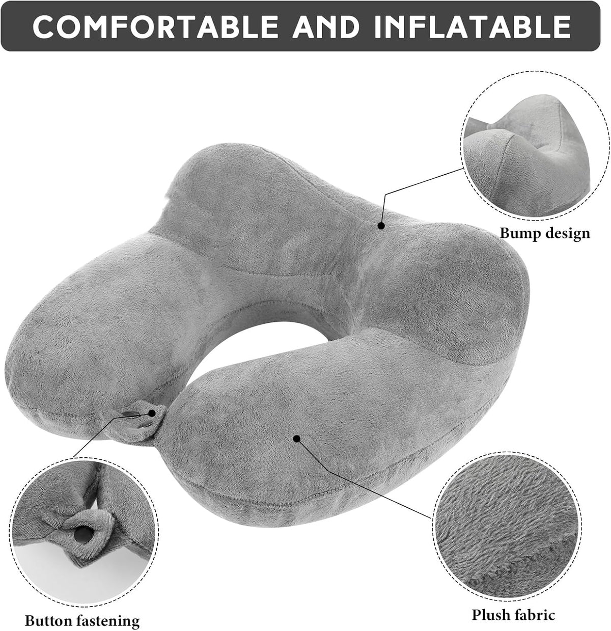 2 Inflatable Neck Pillow Airplane Travel, Light Gray and Dark Blue