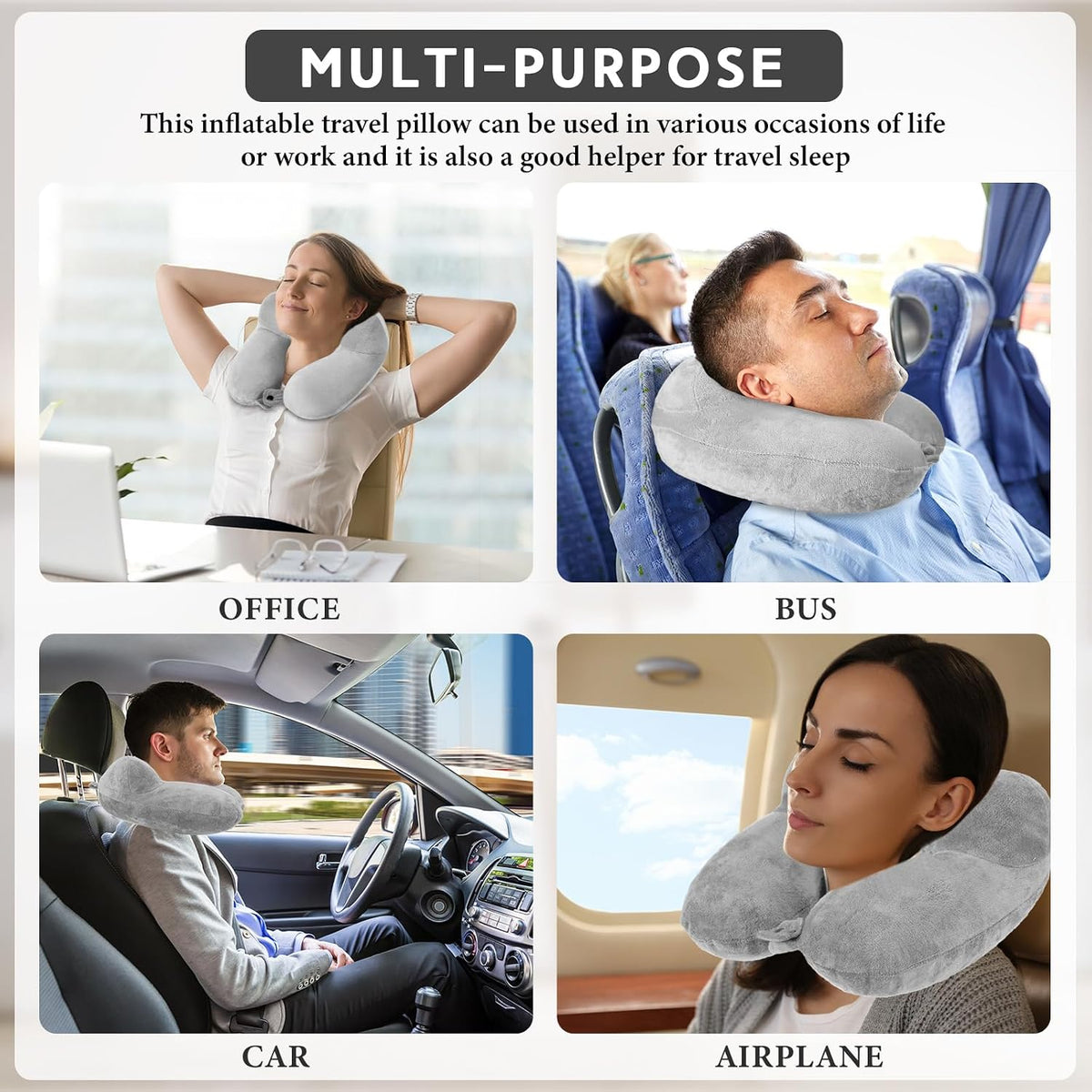 2 Inflatable Neck Pillow Airplane Travel, Light Gray and Dark Blue