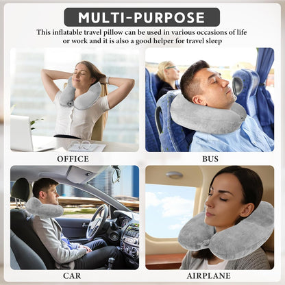2 Inflatable Neck Pillow Airplane Travel, Light Gray and Dark Blue