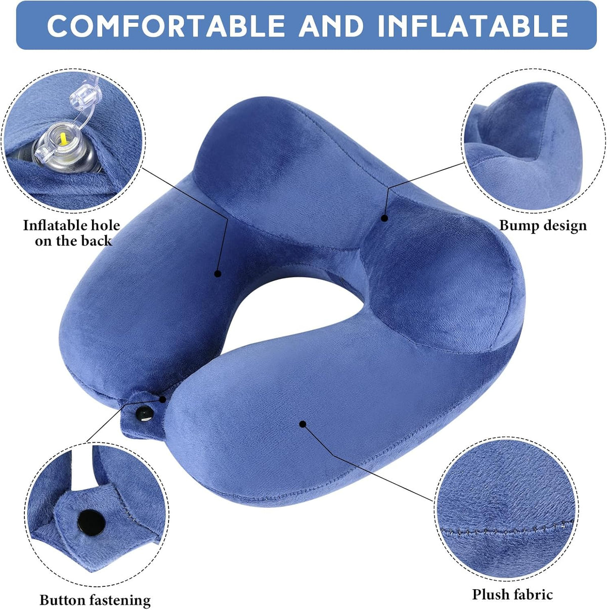 2 Inflatable Neck Pillow Airplane Travel, Light Gray and Dark Blue
