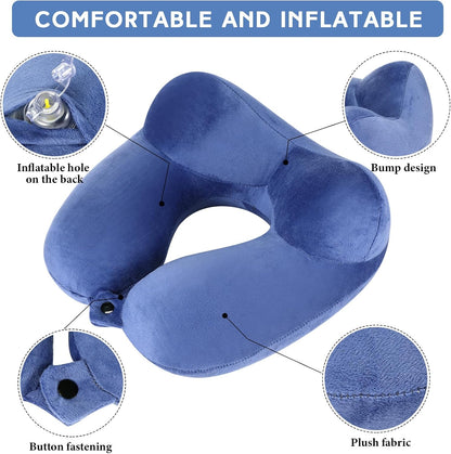 2 Inflatable Neck Pillow Airplane Travel, Light Gray and Dark Blue