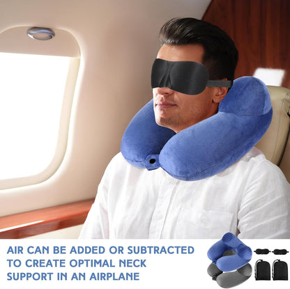 2 Inflatable Neck Pillow Airplane Travel, Light Gray and Dark Blue