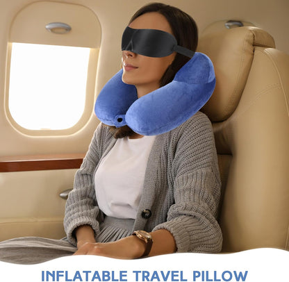 2 Inflatable Neck Pillow Airplane Travel, Light Gray and Dark Blue
