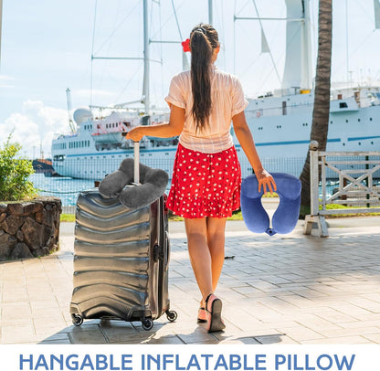 2 Inflatable Neck Pillow Airplane Travel, Light Gray and Dark Blue