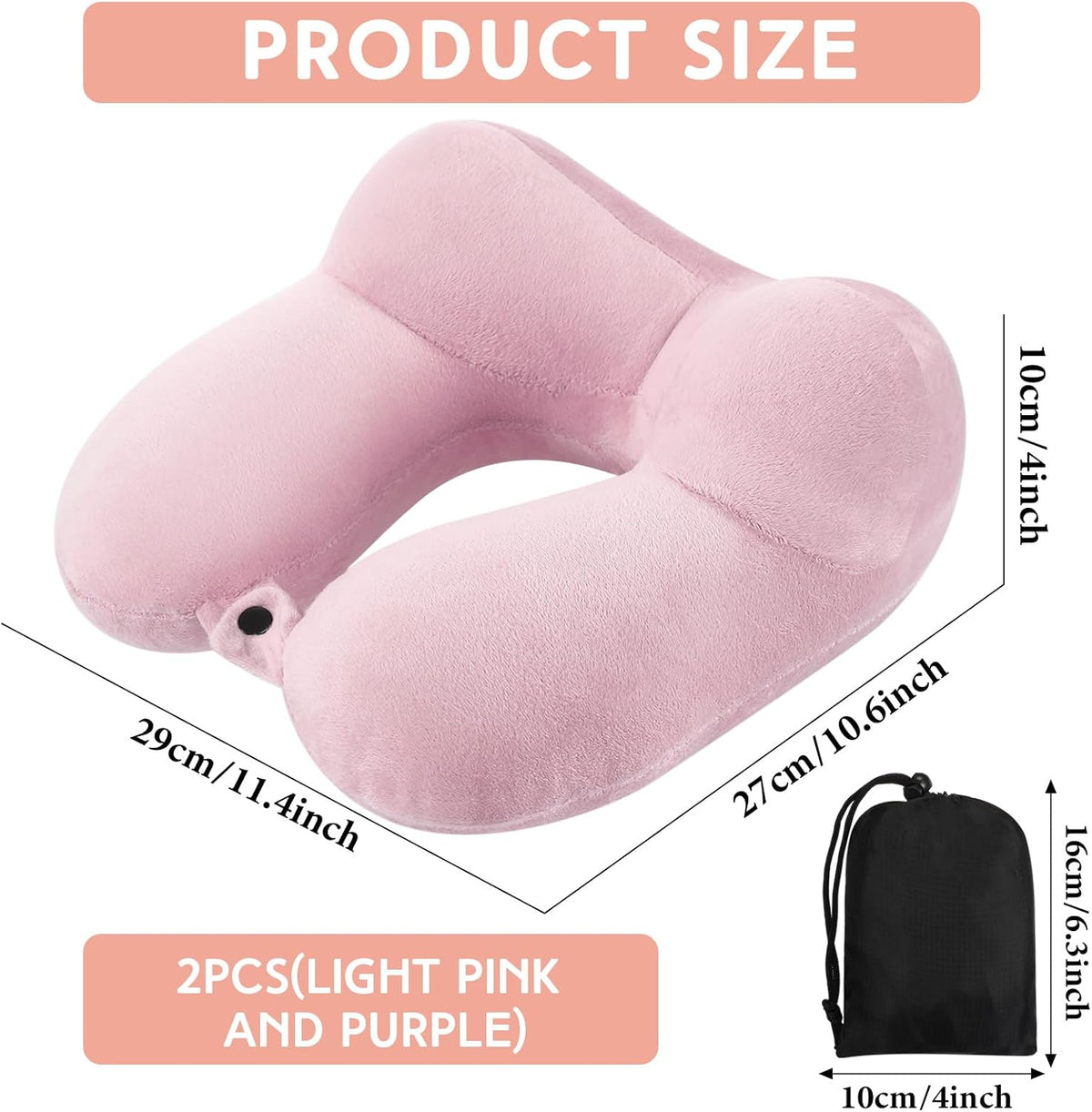 2 Inflatable Neck Pillow Airplane Travel, Light Gray and Dark Blue