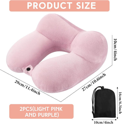 2 Inflatable Neck Pillow Airplane Travel, Light Gray and Dark Blue