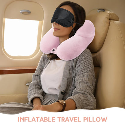 2 Inflatable Neck Pillow Airplane Travel, Light Gray and Dark Blue