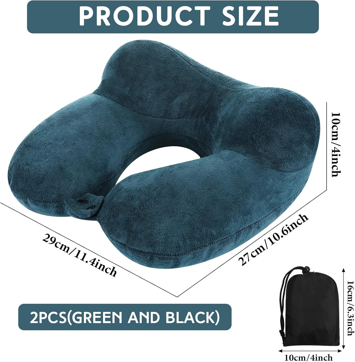 2 Inflatable Neck Pillow Airplane Travel, Light Gray and Dark Blue
