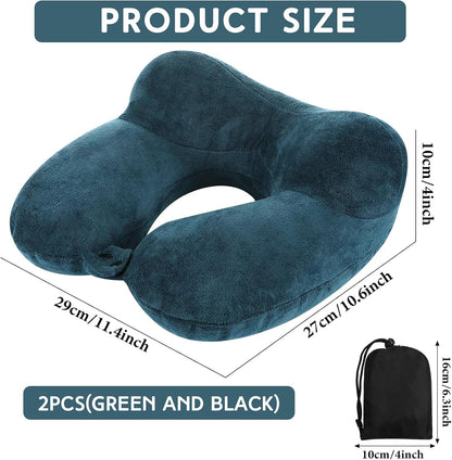 2 Inflatable Neck Pillow Airplane Travel, Light Gray and Dark Blue