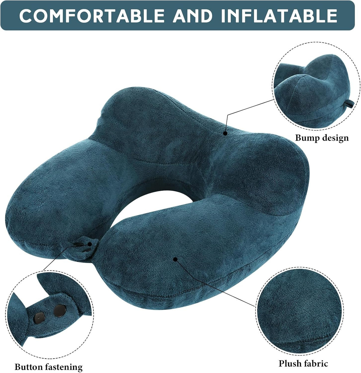 2 Inflatable Neck Pillow Airplane Travel, Light Gray and Dark Blue