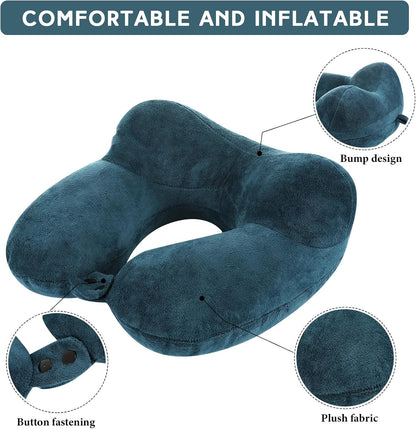 2 Inflatable Neck Pillow Airplane Travel, Light Gray and Dark Blue