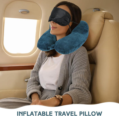 2 Inflatable Neck Pillow Airplane Travel, Light Gray and Dark Blue