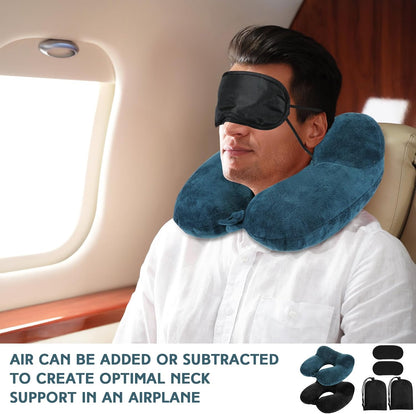 2 Inflatable Neck Pillow Airplane Travel, Light Gray and Dark Blue