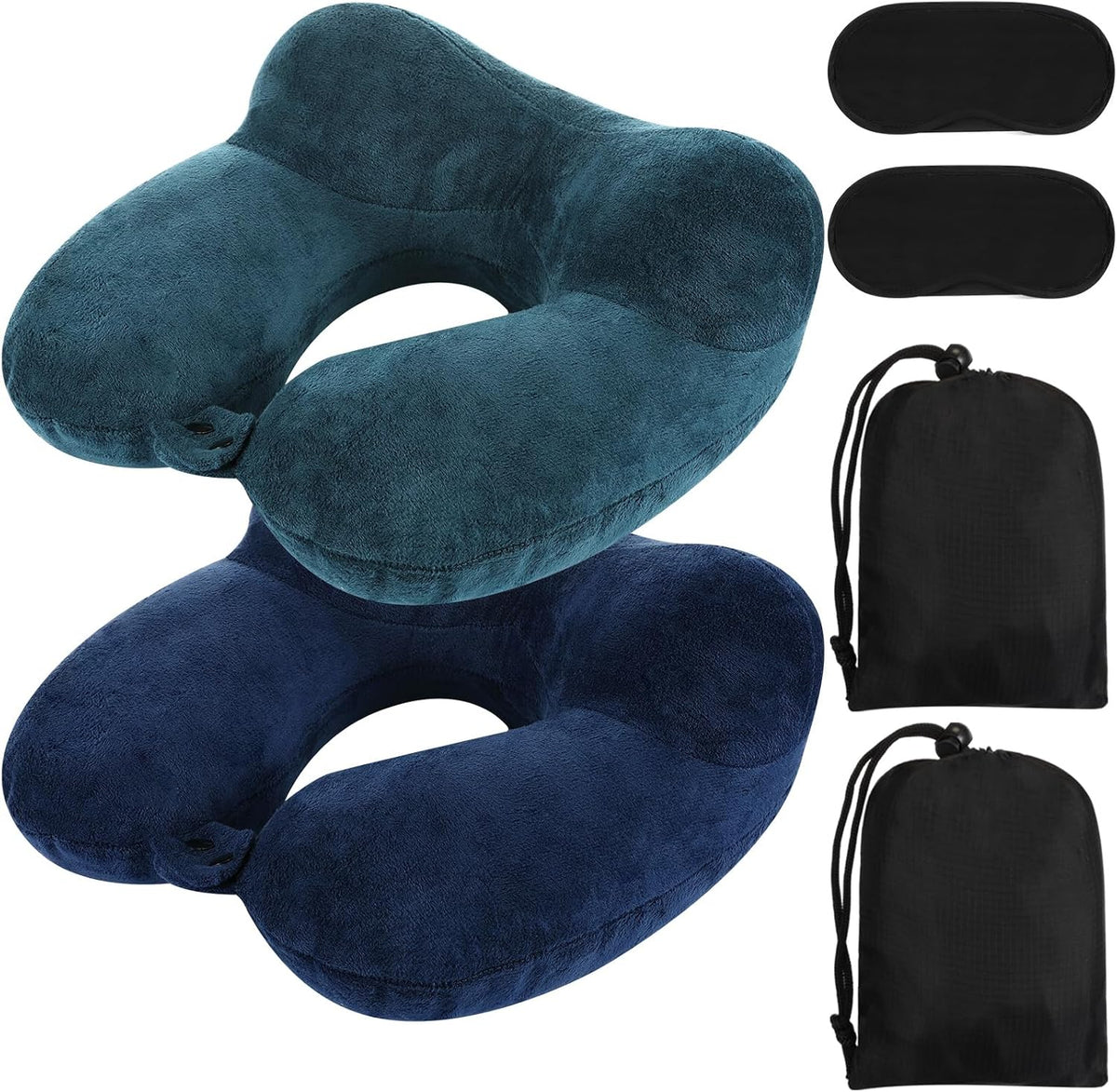 2 Inflatable Neck Pillow Airplane Travel, Light Gray and Dark Blue