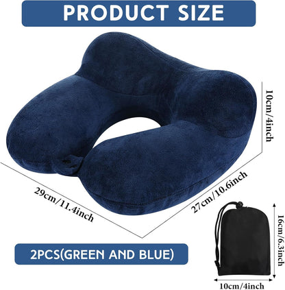 2 Inflatable Neck Pillow Airplane Travel, Light Gray and Dark Blue