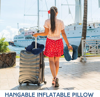 2 Inflatable Neck Pillow Airplane Travel, Light Gray and Dark Blue
