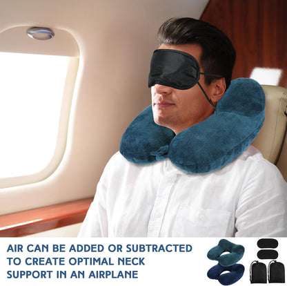 2 Inflatable Neck Pillow Airplane Travel, Light Gray and Dark Blue