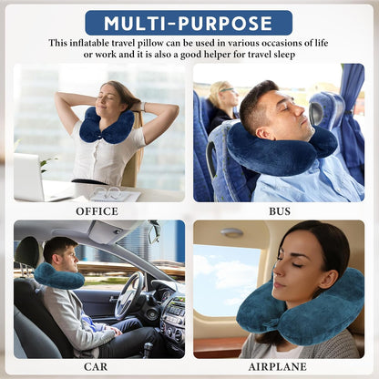 2 Inflatable Neck Pillow Airplane Travel, Light Gray and Dark Blue