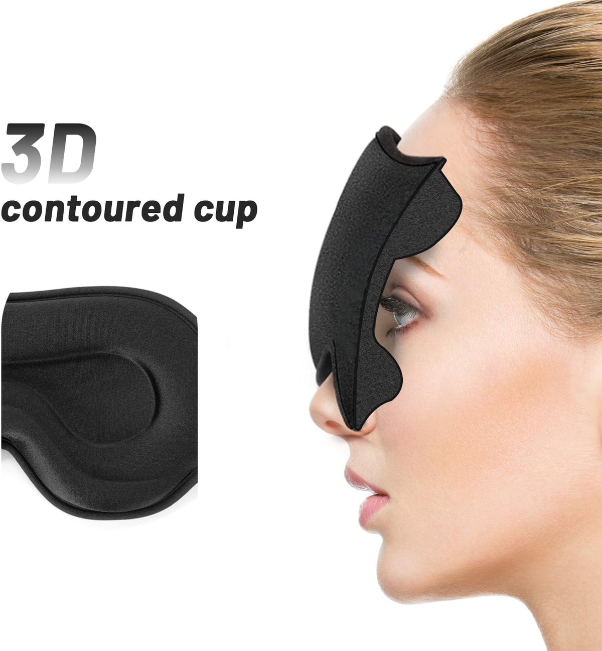 Sleep Mask for Men and Women, 3D Blackout Eye Mask for Side Sleepers, Black