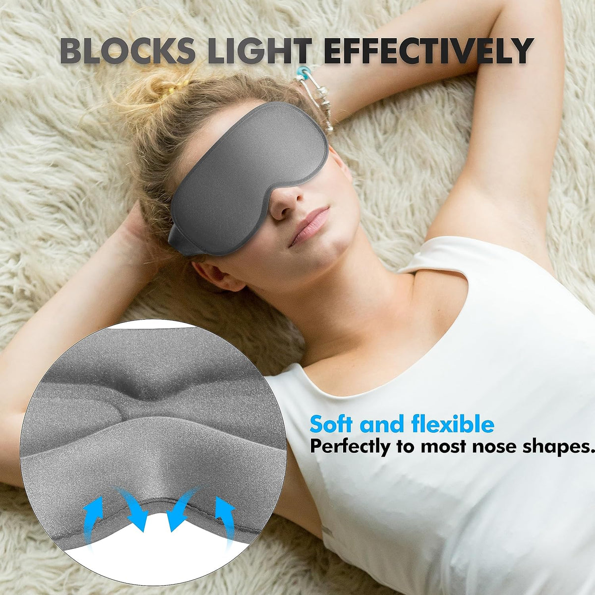 Sleep Mask for Men and Women, 3D Blackout Eye Mask for Side Sleepers, Black