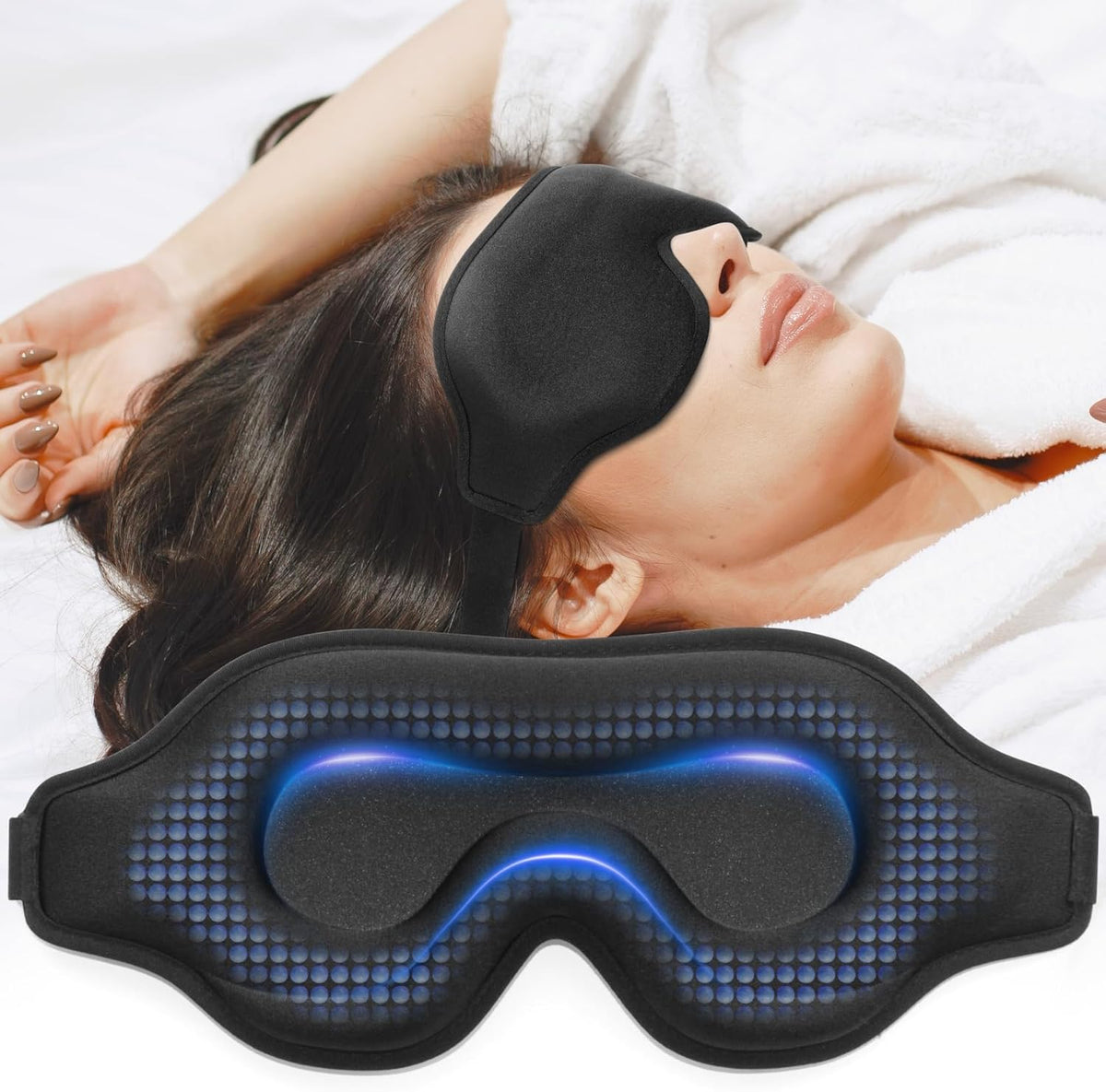 Sleep Mask for Men and Women, 3D Blackout Eye Mask for Side Sleepers, Black