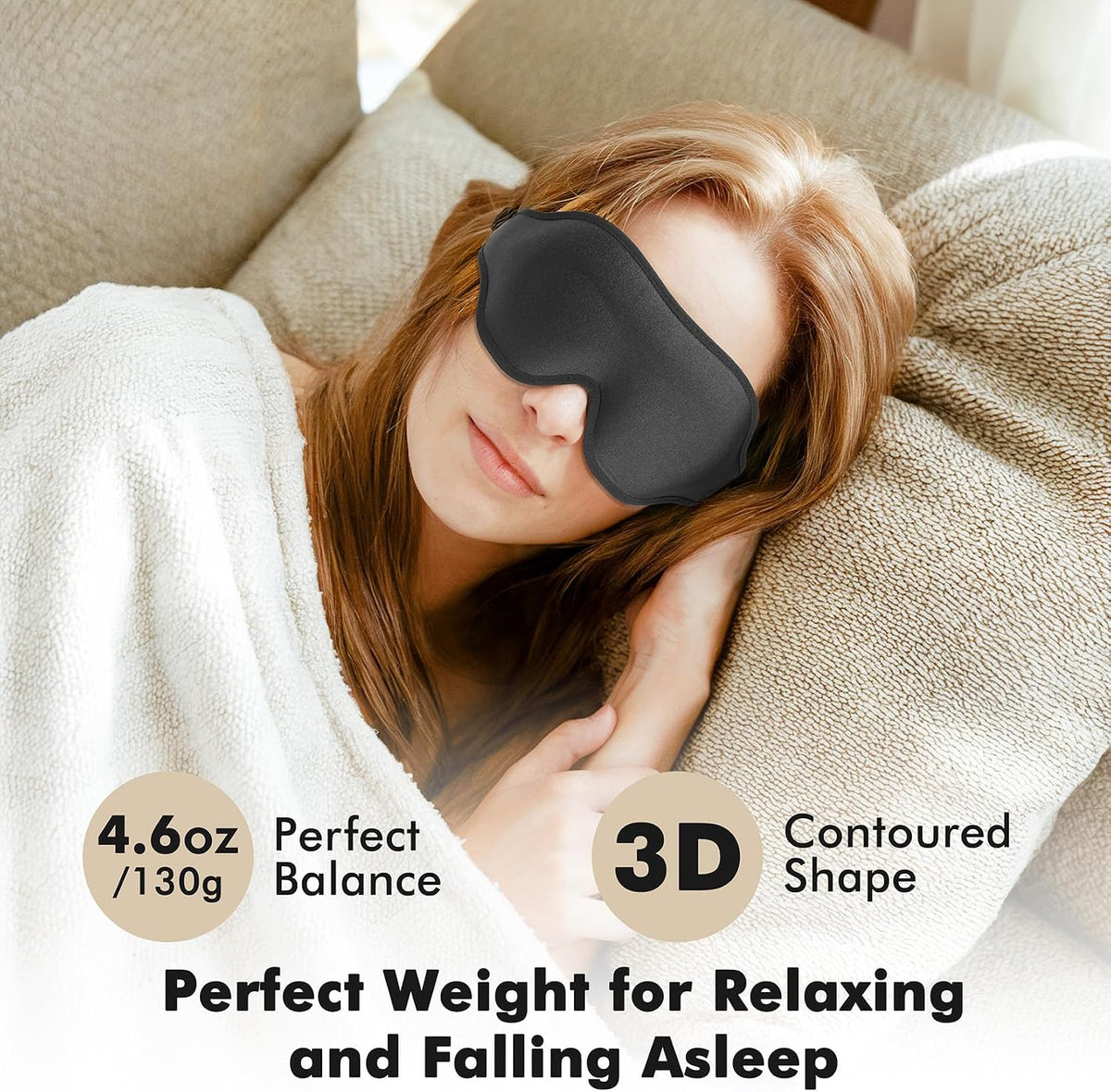 Sleep Mask for Men and Women, 3D Blackout Eye Mask for Side Sleepers, Black