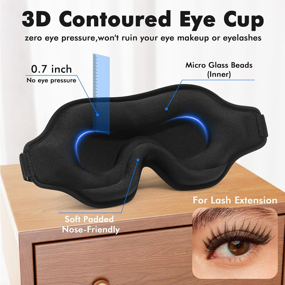 Sleep Mask for Men and Women, 3D Blackout Eye Mask for Side Sleepers, Black