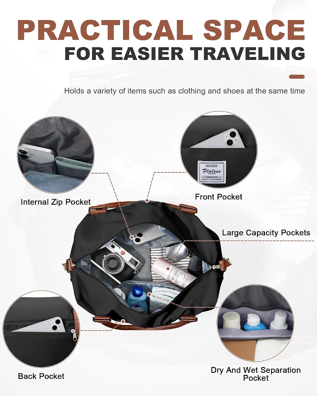 Travel Duffel Weekender Bag Women Tote Carry On Bags With Shoe Compartment - Colors B