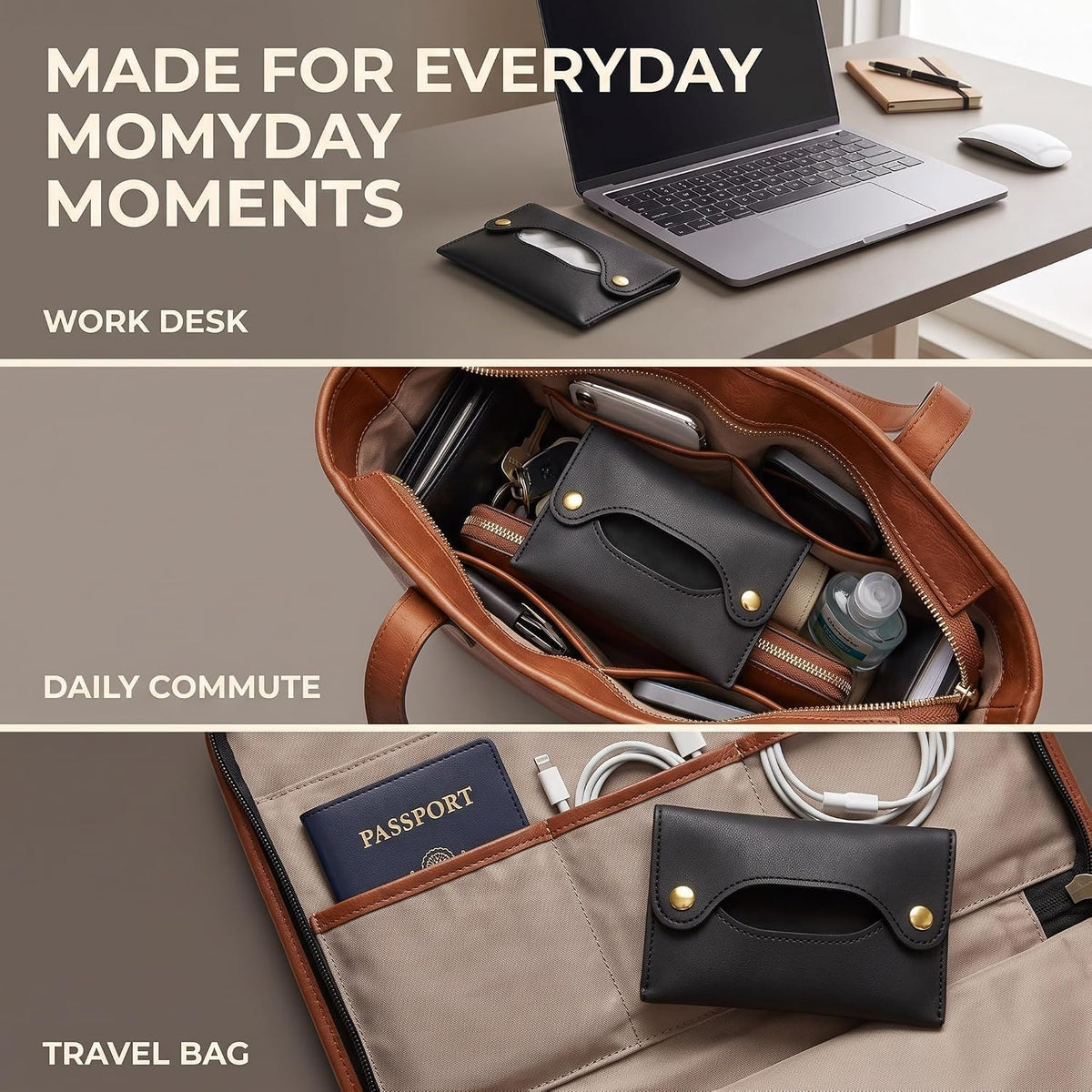2Pcs Pocket Tissue Holder - Tissue Holder | Travel Pouch for Tissue | Pocket Paper Towel | Tissue Bag Holder | Paper Towel Pu Leather Case | Paper Box Bag | Tissue Storage Bag (Black)