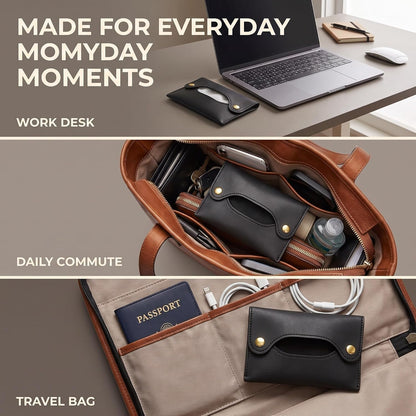 2Pcs Pocket Tissue Holder - Tissue Holder | Travel Pouch for Tissue | Pocket Paper Towel | Tissue Bag Holder | Paper Towel Pu Leather Case | Paper Box Bag | Tissue Storage Bag (Black)
