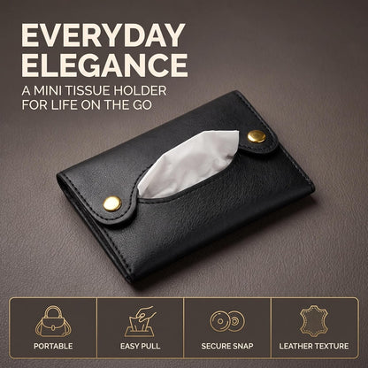 2Pcs Pocket Tissue Holder - Tissue Holder | Travel Pouch for Tissue | Pocket Paper Towel | Tissue Bag Holder | Paper Towel Pu Leather Case | Paper Box Bag | Tissue Storage Bag (Black)