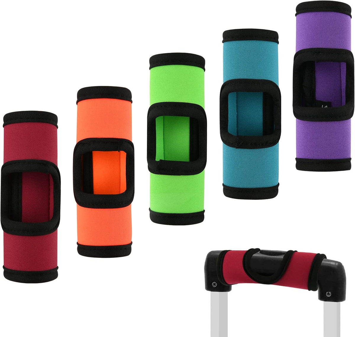 5 Pcs Neoprene Luggage Handle Wrap Soft Grip Handle Cover Luggage Identifier with Hollow Design for Push-Button Handle Trolley Handle and Travel Suitcase Trolley Case (Multi Color)
