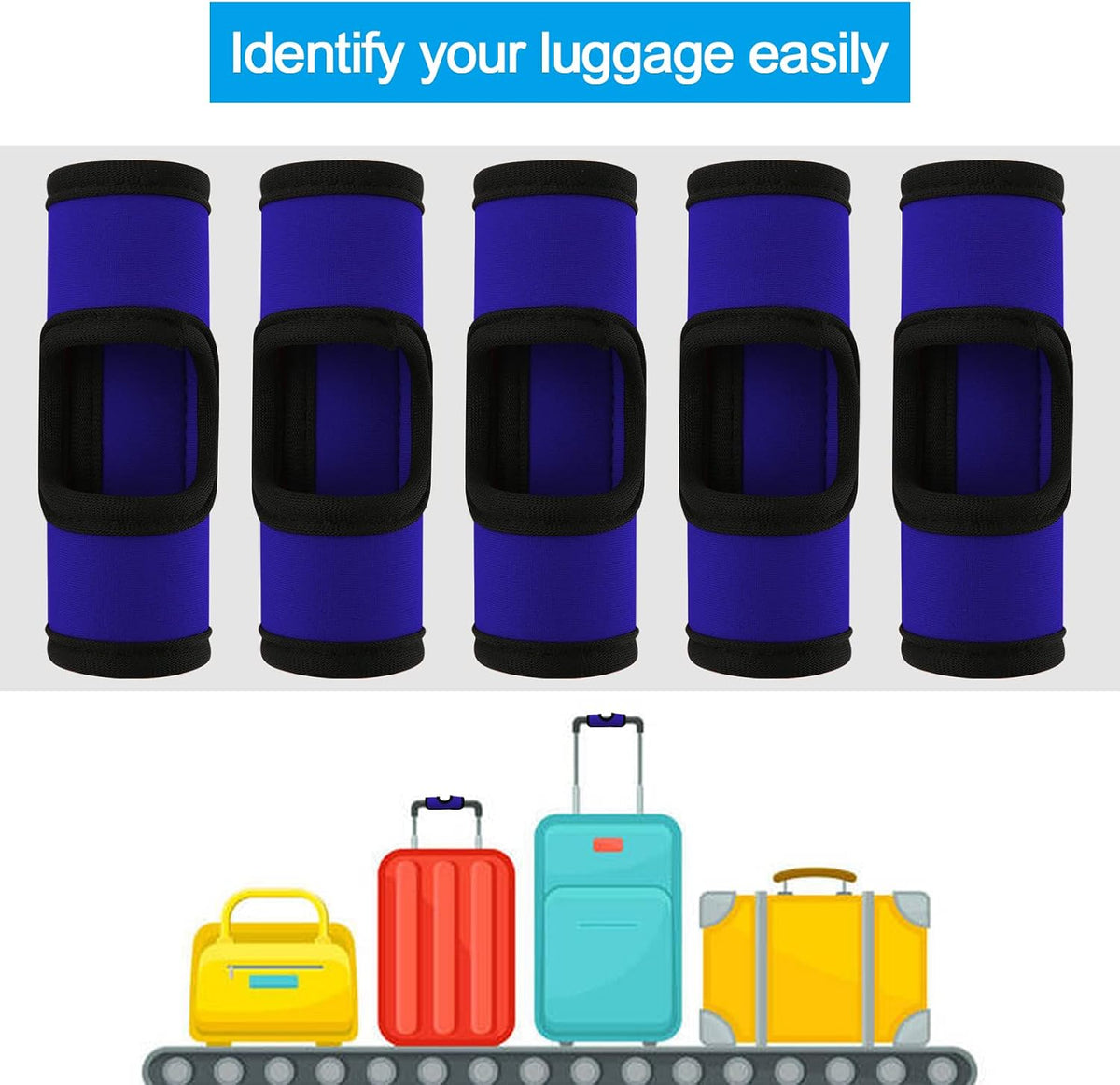 5 Pcs Neoprene Luggage Handle Wrap Soft Grip Handle Cover Luggage Identifier with Hollow Design for Push-Button Handle Trolley Handle and Travel Suitcase Trolley Case (Multi Color)