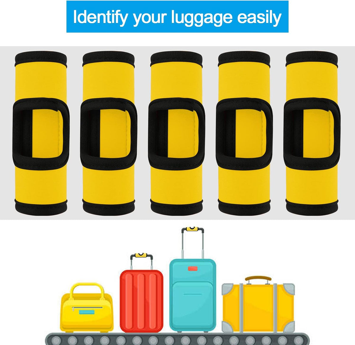 5 Pcs Neoprene Luggage Handle Wrap Soft Grip Handle Cover Luggage Identifier with Hollow Design for Push-Button Handle Trolley Handle and Travel Suitcase Trolley Case (Multi Color)