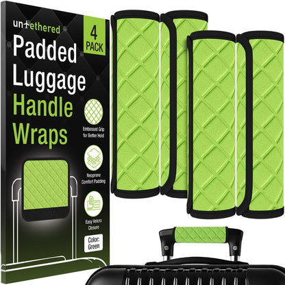 Luggage Handle Wraps (4-Pack) | Padded Suitcase Handle Covers with Diamond-Grip Design – Comfortable Neoprene Travel Handle Wraps for Luggage, Bags & Suitcases. (4-Pack | Green)