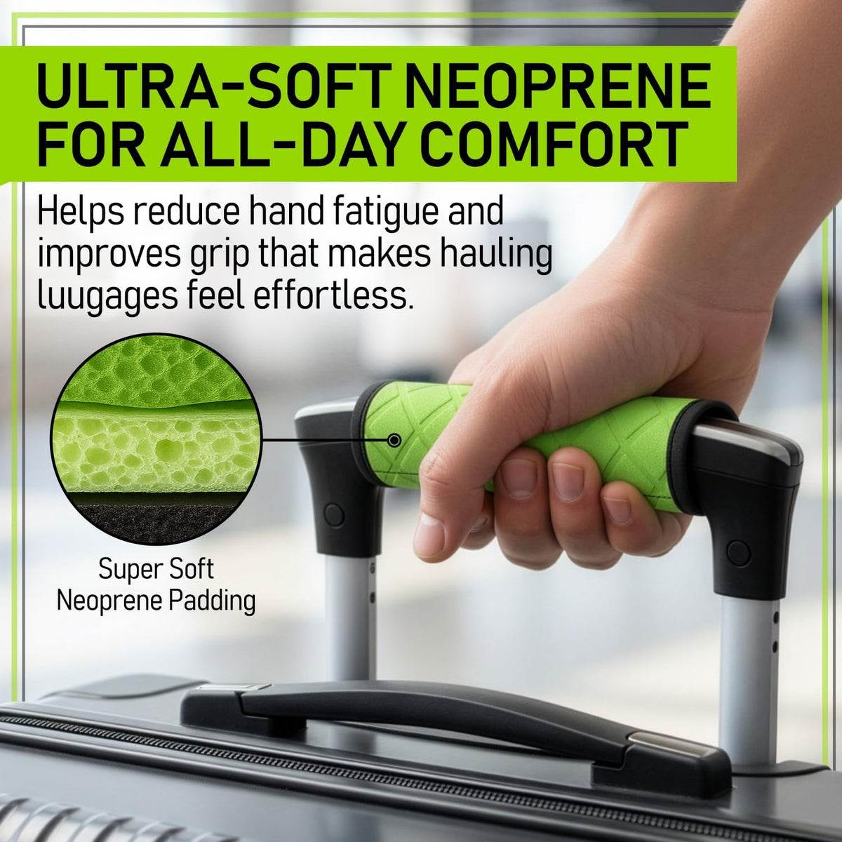 Luggage Handle Wraps (4-Pack) | Padded Suitcase Handle Covers with Diamond-Grip Design – Comfortable Neoprene Travel Handle Wraps for Luggage, Bags & Suitcases. (4-Pack | Green)