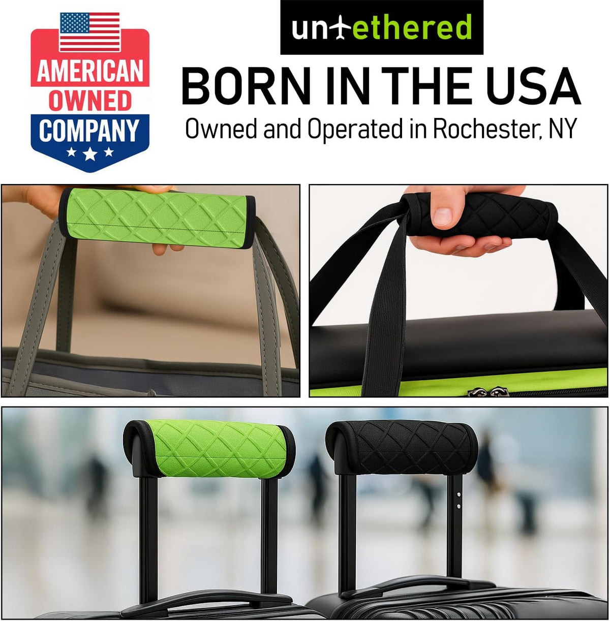Luggage Handle Wraps (4-Pack) | Padded Suitcase Handle Covers with Diamond-Grip Design – Comfortable Neoprene Travel Handle Wraps for Luggage, Bags & Suitcases. (4-Pack | Green)