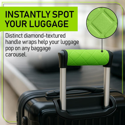Luggage Handle Wraps (4-Pack) | Padded Suitcase Handle Covers with Diamond-Grip Design – Comfortable Neoprene Travel Handle Wraps for Luggage, Bags & Suitcases. (4-Pack | Green)
