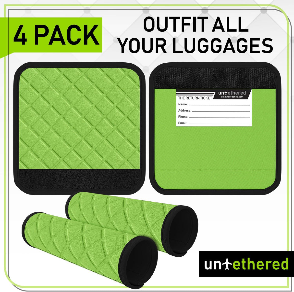 Luggage Handle Wraps (4-Pack) | Padded Suitcase Handle Covers with Diamond-Grip Design – Comfortable Neoprene Travel Handle Wraps for Luggage, Bags & Suitcases. (4-Pack | Green)
