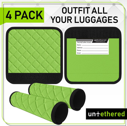 Luggage Handle Wraps (4-Pack) | Padded Suitcase Handle Covers with Diamond-Grip Design – Comfortable Neoprene Travel Handle Wraps for Luggage, Bags & Suitcases. (4-Pack | Green)