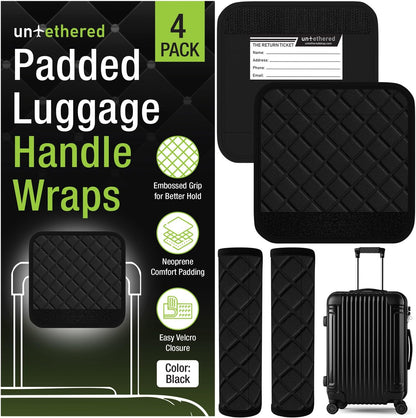Luggage Handle Wraps (4-Pack) | Padded Suitcase Handle Covers with Diamond-Grip Design – Comfortable Neoprene Travel Handle Wraps for Luggage, Bags & Suitcases. (4-Pack | Green)